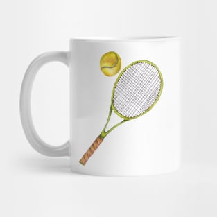 Tennis racket with tennis ball. color pencil Mug